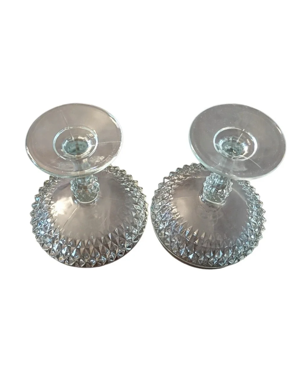 Set of 2 Indiana Glass Diamond Point Clear Pedestal Compote